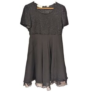 Laurence Kazar Black Beaded Cocktail Party Dress Short‎ Sleeve